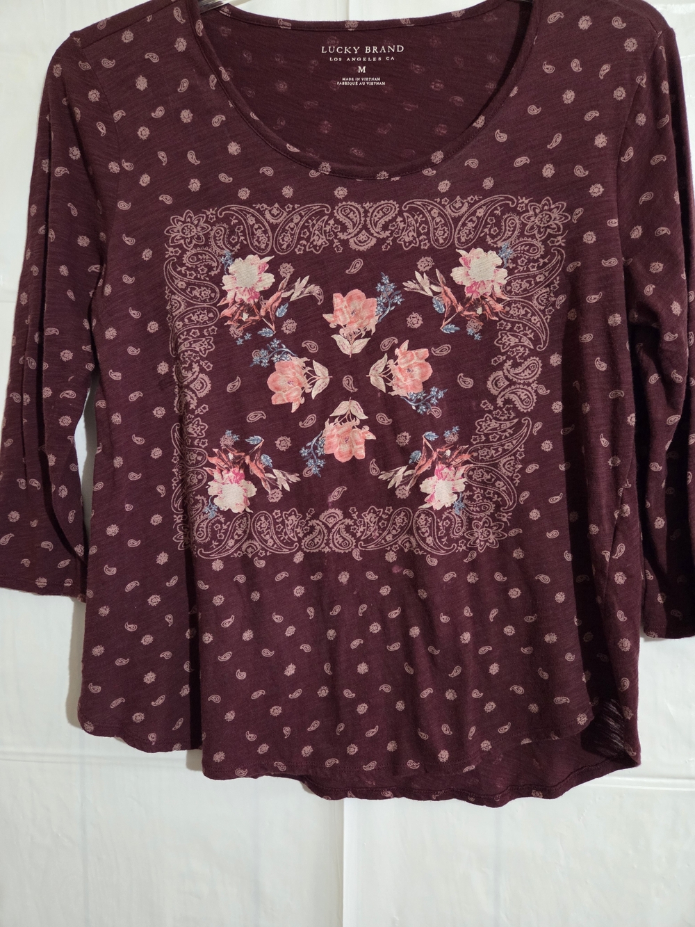 Lucky Brand Women's Burgundy Floral Bandana Print Top